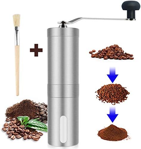 Coffee Grinder, Smaier Manual Coffee Mill, Mini Portable Home Kitchen Travel Hand Stainless Steel Coffee Bean Grinder with Adjustable Ceramic Core