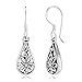 925 Oxidized Sterling Silver Flora Design Open Filigree Teardrop Dangle Hook Earrings