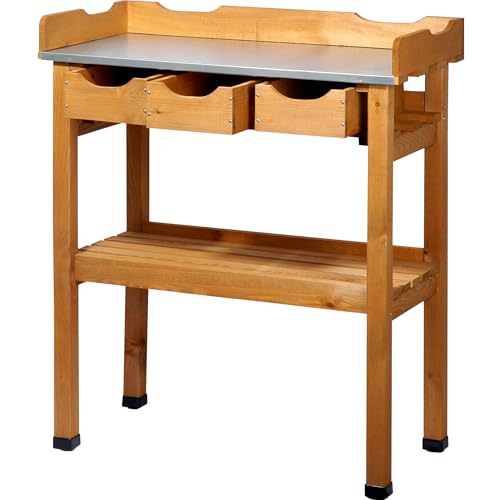 Dobar 29030e table de jardinage pratique avec 3 tiroirs et 2 tablettes de rangement en pin imprégné, 80 x 40 x 90 cm