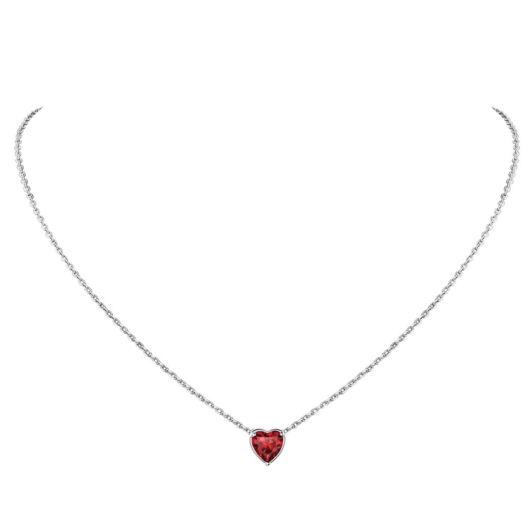 Suplight January Birthstone Necklace for Women, 925 Sterling Silver Garnet Crystal Necklace Simple Tiny Birthstone Red Heart Pendant Necklace for Women Teens — image 1