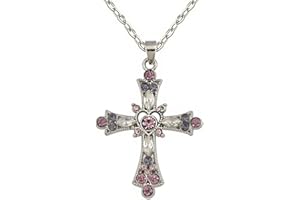 GSTARL Pink Crystal Cross Pendant Necklace Gothic Punk Indie Cros Zircon Choker for Egirl Eboy Woman silver