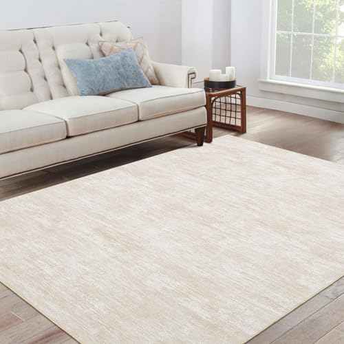 LuxFocus 160x230 cm Modern Solid Rug Living Room, Washable Area Rug for Bedroom, Solid-colour Design with Texture, Non-Slip Low-Pile Carpet for Nursery Office Dining Room, Beige