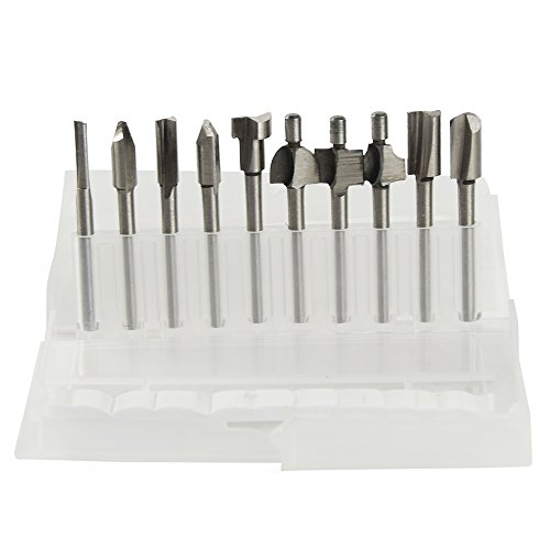 10 PCS 1/8''(3mm) Straight Shank HSS Woodworking Mini Rotary Router Bits Tool Set for Edge Treatment Grooving Wood Deburring Engraving and Milling