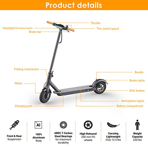 TOMOLOO Electric Scooter with Foldable Design, 18.6 Miles Long-Range, Up to 15.5 MPH, Commuting Scooter, Portable E-Scooter with 8.5" Air Filled Tires, Cruise Control TOMOLOO Electric Scooter with Foldable Design, 18.6 Miles Long-Range, Up to 15.5 MPH, Commuting Scooter, Portable E-Scooter with 8.5" Air Filled Tires, Cruise Control