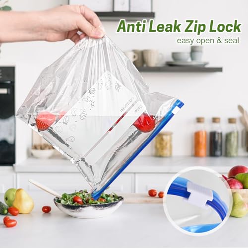 50 Pack Reusable Freezer Bags 3 Sizes (1L, 2.25L, 4.55L) for Batch Baking, Fruit, Vegetable, Meat, Snacks, BPA Free Sandwich Bags with Zipper and Bottom