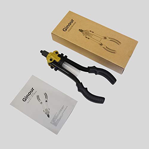 Ginour 13-inch Heavy Duty Rivet Gun with 5 Nosepieces and Collecting Bottle, Excellent Leverage Design Save Time and Effort