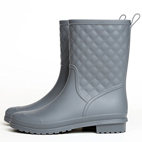 Litfun Womens Black Mid Calf Rain Boots Outdoor Work Waterproof Garden Booties Wide Calf Rain Shoes