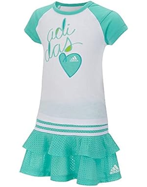 Girls 2 Piece Short Sleeve Top and Skirt Set - White/Green - 24 Months