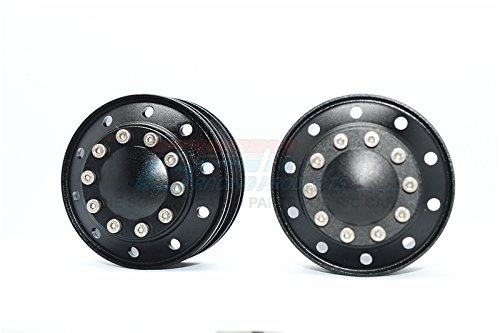 Tamiya 1/14 Truck Upgrade Parts Aluminum Front Wheel 10-Hole Design - 1Pr Set Black