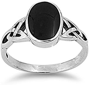 Letter Silver LadyBlack Onyx Ring Polished Celtic Band 8mm Sizes 5-10