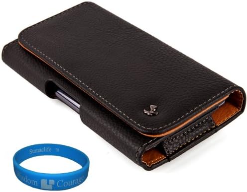 Black Textured Leather Protective Holster Carrying Case (Horizontal) for HTC Windows Phone 8S Smartphone + SumacLife TM Wisdom Courage Wristband