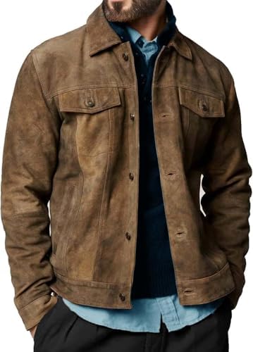 Crafter Premium Vintage Trucker Suede Leather Jacket Men Genuine
