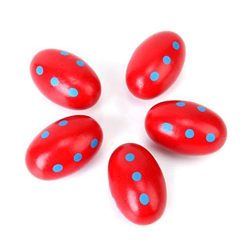 sea-junop 5 Pcs Wooden Egg Maracas Shakers Music Instruments Percussion Toy for Kids (Red) - Thumbnail 5