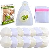 M&Y Organic Nursing Pads (14-Pack + 3 Bonuses), Reusable and Washable Breastfeeding Pads, Contoured, Medium (3.7 in), White/Beige