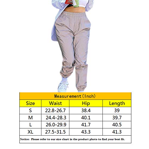 Women Reflective Pants Casual Dance Sport Track Trouser Sweatpants Jogger Pants Party Music Festival Rave Outfit Gray