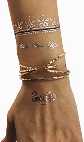 Yoga-Inspired Metallic Tattoos by TribeTats (Armbands + Bracelets Set) | Henna Inspired Temporary Tattoos | Mandalas, Elephants, Om Symbols, Chakras, Moon Phases | Applies In A Flash With Water