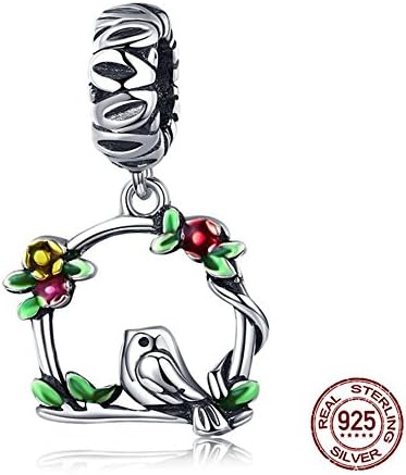 COOLTOP 925 Sterling Silver Herald Of Spring Bird Cage Pendant Charm Fit Charm Bracelets For Girls (Style 1)