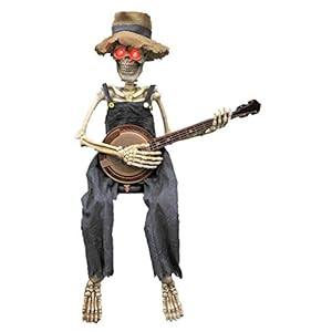 Sitting Skeleton Playing Banjo Animated Halloween Prop