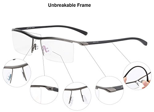 Agstum Pure Titanium Half Rimless Business Glasses Frame Optical Eyeglasses Clear Lens (Gunmetal)