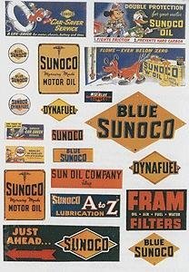 HO Scale Vintage Gas Station Signs -- Sunoco 1940-50s pkg(42)