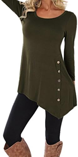 Gocheaper Long Tunic,Women's Pullover Loose Button Trim Blouse Tops T-Shirt (M, Army Green)