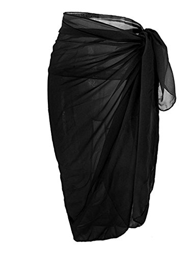 Sexyshine Women's Summer Swimwear Chiffon Cover up Beach Sarong Pareo Bikini Swimsuit Wrap,Black