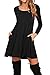 AUSELILY Women's Round Neck Long Sleeve A-Line Plain Simple T-Shirt Swing Dress with Pockets (S,Black)