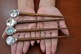 4 Pcs Assort Handmade Abalone Shell Wood Hair Stick Pin