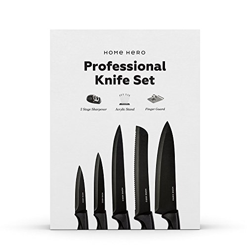 Home Hero Kitchen Knife Set with Sharpener High Carbon Stainless