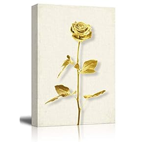 Canvas Wall Art - 3D Effect Gold Rose on Rustic Texture Background - Giclee Print Gallery Wrap Modern Home Art Ready to Hang - 12x18 inches