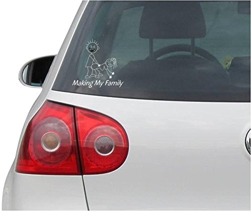 INDIGOS UG Car Sticker - Bumper - Decal - JDM - Die Cut - Making My Stick Figure Family Funny Vinyl Bumper Sticker - Silver - 127mmx127mm