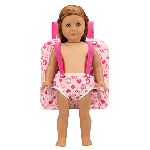 image for Barwa 2PCS Pink Doll Backpack Carrier with Pocket Doll Accessories fit