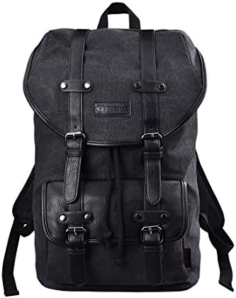Douguyan Retro Canvas Waterproof Travel Hiking Backpack Laptop Schoolbag for Teenager black 150
