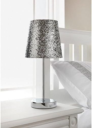 Modern Silver Sparkling Metallic Glitter Shade and Chrome Base Table Lamp