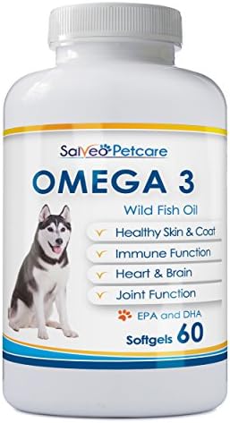 Omega 3 Fish Oil for Dogs - Natural Pet Supplement for Shiny Coat - Wild Caught More EPA &amp; DHA than Salmon Oil - 60 Capsules No Fishy Smell or Mess - Ideal for Medium Large Dogs