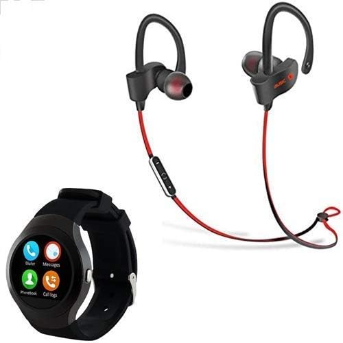 KONFIANZA Y1 Bluetooth Smartwatch with Sim & Tf Card Support with All Android or iPhone Devices with Sports Bluetooth QC-10 Jogger Wireless Headset Compatible with Android & iOS Device