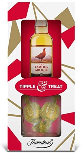 Personalised message Engraved on Glass with Miniature Famous Grouse & chocs in Gift pack