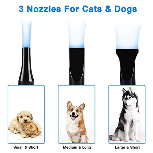 Gluckluz Pet Hair Dryer Blower Blowing Machine Hair Drying for Dog Cat Grooming Fur Blaster High Velocity Powerful Hairdryer with 3 Nozzles (Blue)