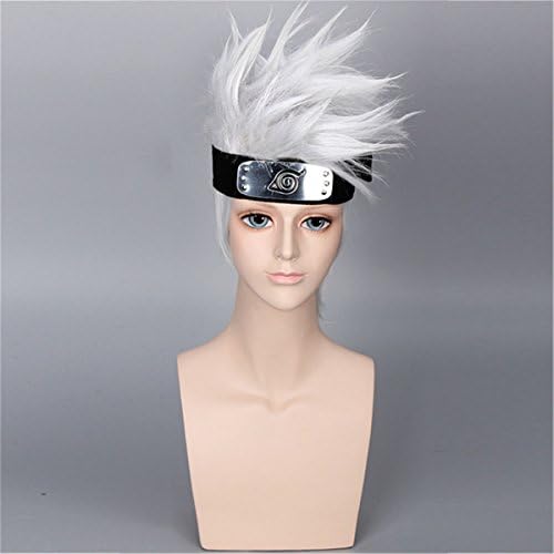 Adrotty 14" Men Anime Cosplay Wig Halloween Costume Wig with a Free Headband, Silver