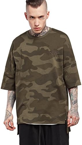 BACK217 Men's Seal Script Military-Style Over-sized Shirts (M, Olive)