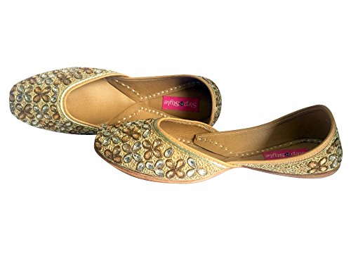 step n style women's gold kundan work punjabi jutti ethnic mojari