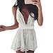 GONKOMA Summer Women Deep V Neck Bodycon Backless Cross Lace Short Mini Dress (S, White)