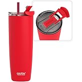 asobu Aqualina Stainless Steel Insulated Water Bottle with Interchangeable Hot and Cold Lid and Built in Straw (Red)