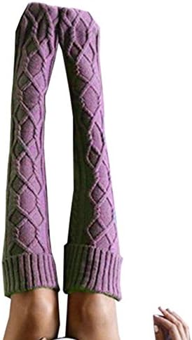 Womens Long Boot Socks Over Knee Thigh High Knit Extra School Girl Stocking (one size, Purple)