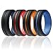 ROQ Silicone Rubber Wedding Ring for Men, Men's Wedding Band, Breathable Rubber Engagement Band, 8mm Wide 2mm Thick, Engraved Middle Line Duo, 4 Pack, Blue, Red, Orange, Light Blue, Black, Size 11