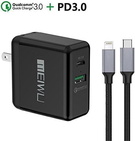 USB Type-C Power Delivery 27.6W Foldable Plug Wall Charger with Fast Charge Cable for Apple iPhone,iPad,iPod,18W USB Quick Charger for Samsung Galaxy S7,Google Pixel 2 XL,Nexus6P,LG G6,Moto Z and more