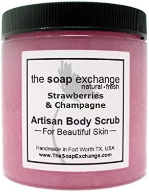 The Soap Exchange Sugar Body Scrub - Strawberries &amp; Champagne Scent - Hand Crafted 16 fl oz / 480 ml Natural Artisan Skin Care, Shea Butter, Exfoliate, Moisturize, &amp; Protect. Made in the USA.