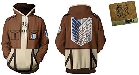Tresbon Products Attack on Titan Anime Kaneki Keb Hoodie Sweatshirt and Wallet Set - Men Boys