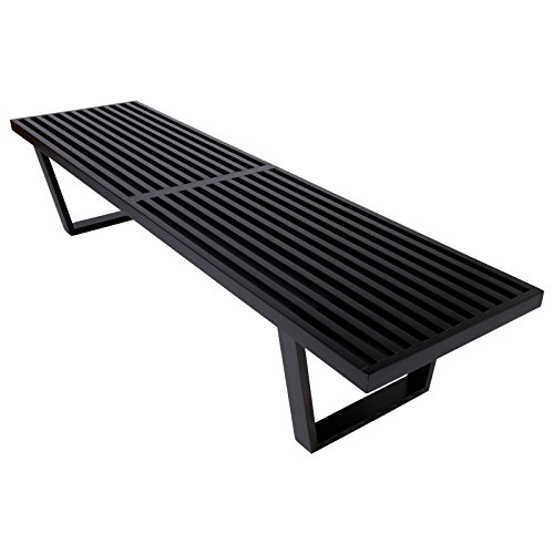 LeisureMod Mid-Century George Nelson Style Platform Bench 6 Feet (Black Wood)