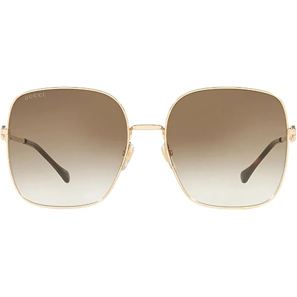Gucci GG0225S-001-63 Rectangular Sunglasses, Gold (1/Grey